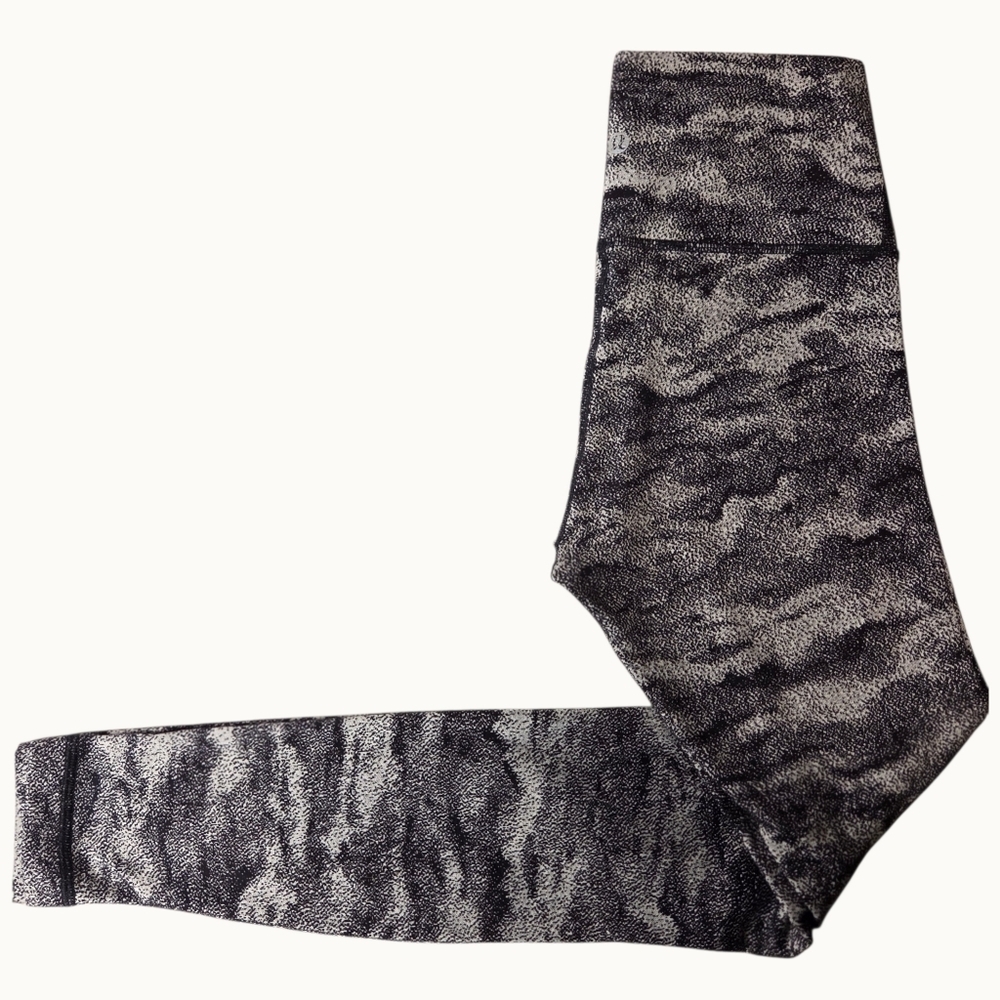 Lululemon High-Rise Wunder Under Leggings | Black & Grey Print Size 4